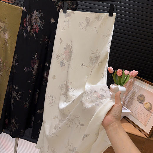 夏季【国风长裙缎面印花鱼尾裙】气质包臀开叉 新中式a字半身裙 商品图0