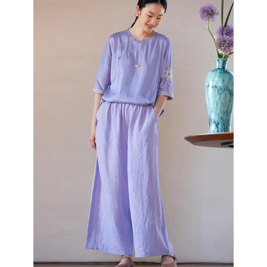 牧衣游原创 汉麻净色裤子女夏季轻薄舒爽宽松简约百搭休闲裤 雾漫 商品图2