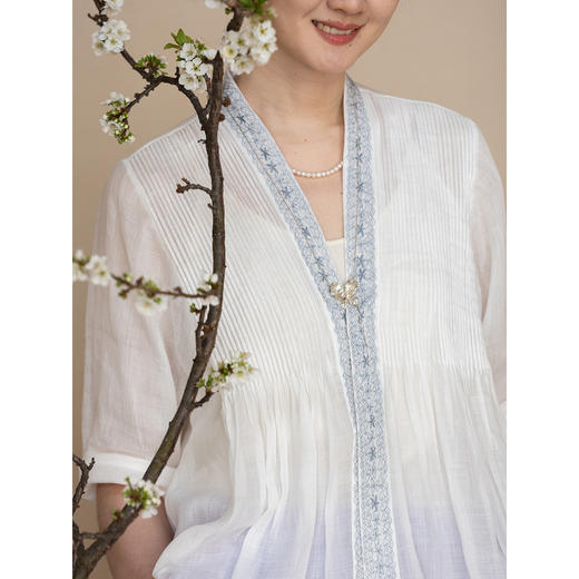 牧衣游原创 机绣苎麻外套女夏新款轻薄透气百搭休闲文艺开衫 早川 商品图2