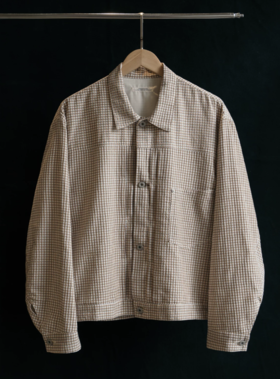 SUPERTOFU(SPTF)/CYG-AW25-J286/细格纹衬衫外套 泡泡纱肌理 巴黎扣 短款夹克外套