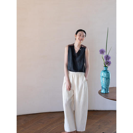 牧衣游原创 进口亚麻休闲长裤女新款宽松做旧复古百搭阔腿裤 归朴 商品图1