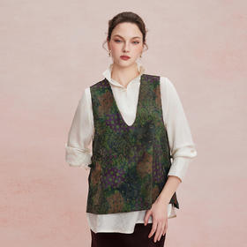 RF404斯尔丽26新款新中式提花双色深V宽松廓形挡肉百搭马甲