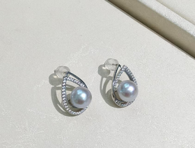 【真多麻】8mm海水珍珠纯银耳钉 高级灰 气质通勤 [发：47]