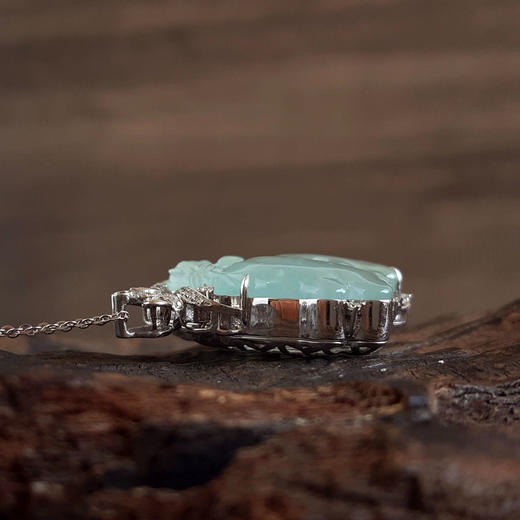 【天然正品】A货翡翠AU750收藏级双色金镶钻镶天然细腻木那雪花棉高冰种蝴蝶仙子造型翡翠吊坠项链36.6*30.5*10.2MM（皆取最大值）250326NJS23 商品图6