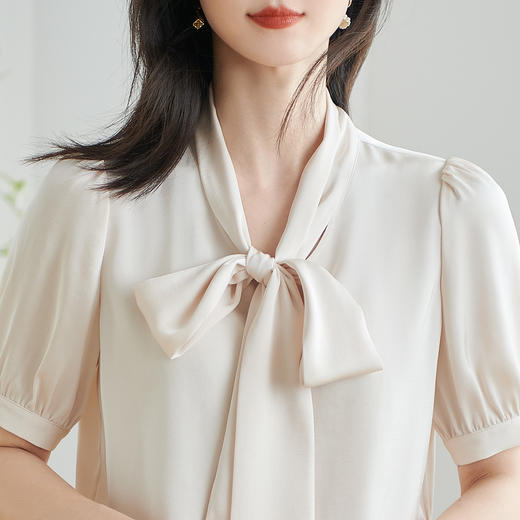 米思阳2026夏季新款职业气质高级感缎面衬衫蝴蝶结短袖上衣女小衫1816/1240 商品图4