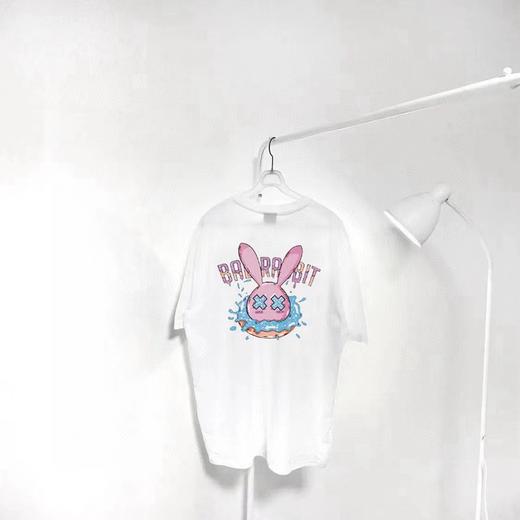 F040314夏季新款双砂面料立体印花舒适透气亲肤粉色兔子甜甜圈情侣短袖T恤 商品图2