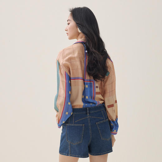 谜底趣味印花衬衣分袖2026夏新品复古显白桑蚕丝衬衫女262MC0475 商品图2