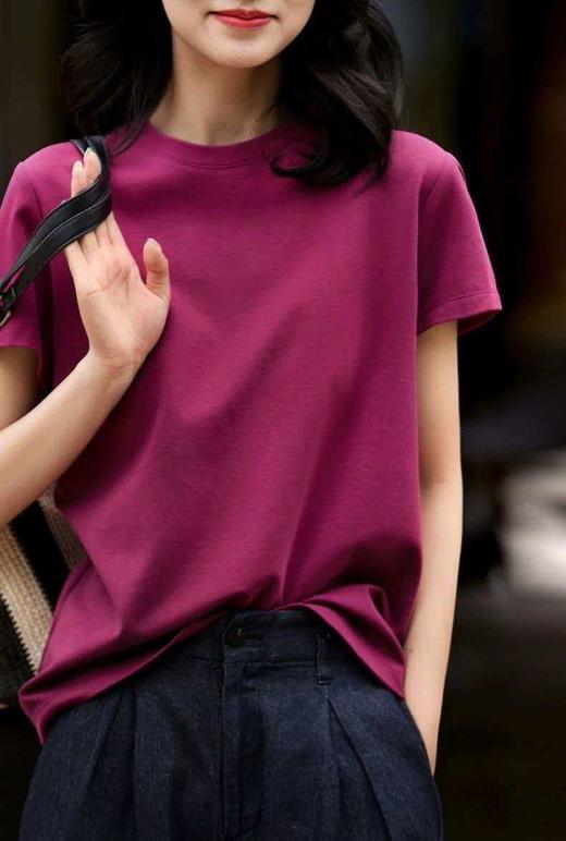 巨显白火龙果双面棉极简短袖T恤 商品图2