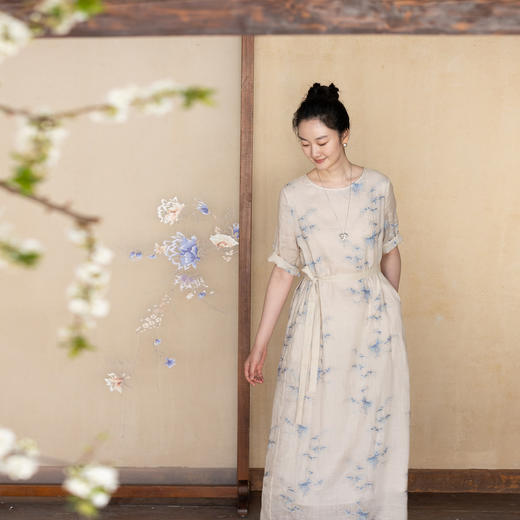 牧衣游原创 匹绣苎麻连衣裙女夏新款轻薄柔软宽松文艺长裙 知未了 商品图0