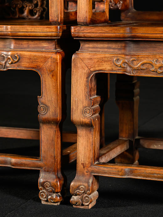 清	榉木透雕灵芝纹扶手椅（一对） 商品图2