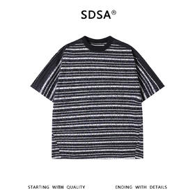 SDSA男装2026新款高贵轻奢潮牌豹纹条纹拼接宽松短袖T恤百搭时尚