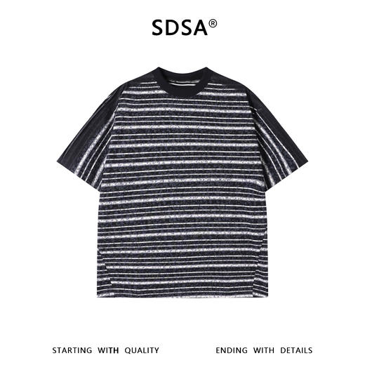 SDSA男装2026新款高贵轻奢潮牌豹纹条纹拼接宽松短袖T恤百搭时尚 商品图0
