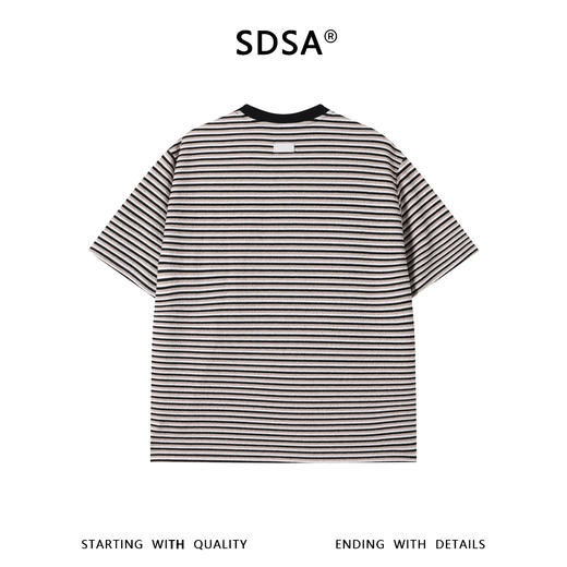 SDSA男装2026新款轻奢美式复古撞色领肌理感条纹宽松短袖T恤百搭 商品图3