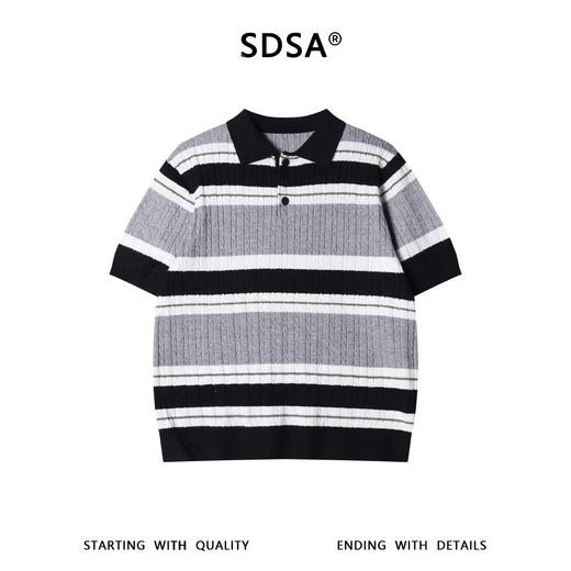SDSA男装2026新款高贵轻奢老钱风纽花撞色条纹翻领短袖T恤百搭 商品图0