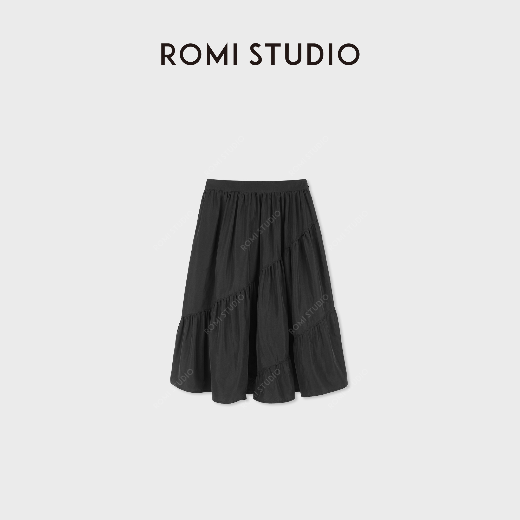 ROMI STUDIO“灵动优雅"哑光垂坠感抽褶松紧腰A字半身裙RWDSXU2616