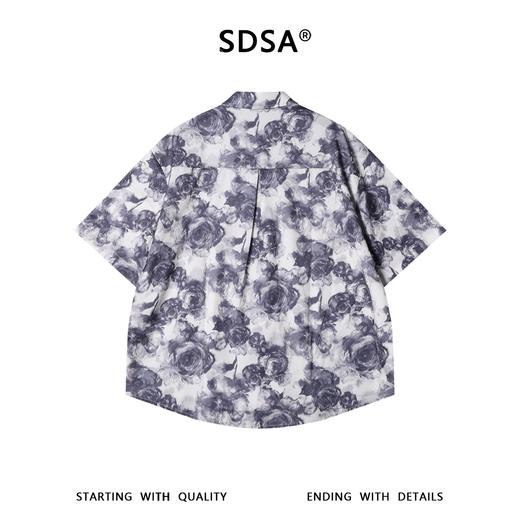 SDSA男装2026新款高贵轻奢水墨玫瑰满印短袖衬宽松落肩休闲上衣 商品图4