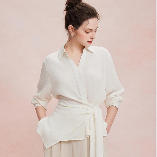 RF205斯尔丽26夏季新款廓形宽松下摆绑带显腰身挡胯长衬衫 商品图4