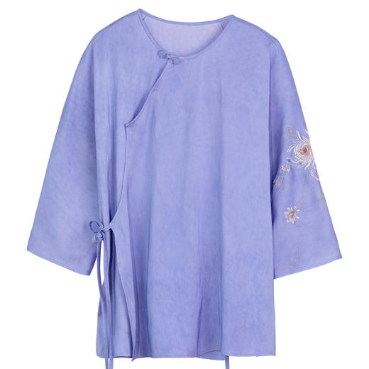 牧衣游原创 22姆米重磅双宫绸手工刺绣小衫古朴系带禅意上衣 星阳 商品图4