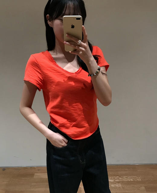 纯原章若楠朱珠同款 American Vintag*e 竹节棉磨毛破边V领短袖Tee 商品图10