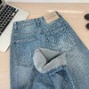 F040304春季新款阔腿牛仔裤女高腰垂感带钻满天星爆闪烫钻直筒长裤 商品缩略图3