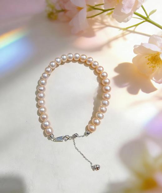 极光算盘珠 5-6mm淡水珍珠手链 纯银延长链 复古雅致 [发：29] 商品图1