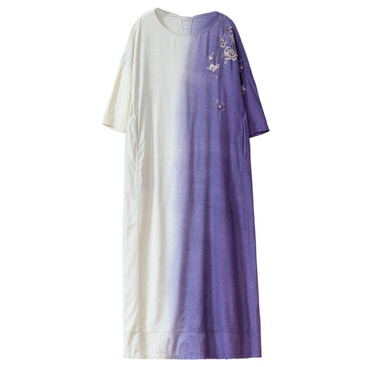 牧衣游原创 吊染手工刺绣柞蚕丝连衣裙新款宽松渐变真丝长裙 秘境 商品图4