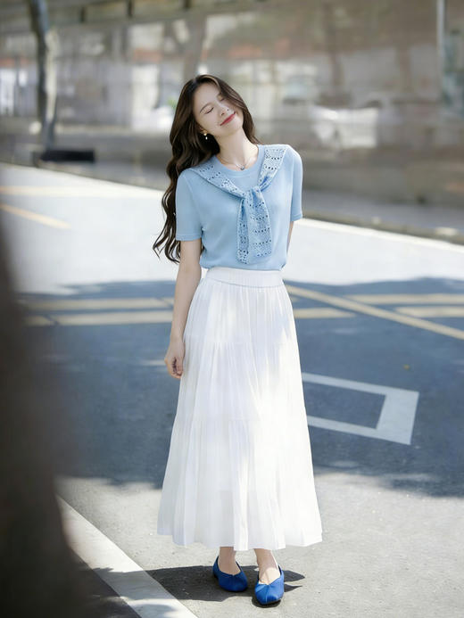 【百图lulu定制】【披肩针织衫】假两件 镂空钩花披肩  柔软 细腻 氛围感 针织衫 商品图1