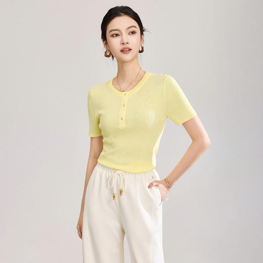 「高货wl」全新升级【铂金会员174/天猫229/差价55】(81736)洛诗琳气质双曲圈修身短袖2026夏季新款正肩显瘦针织T恤女 商品图0