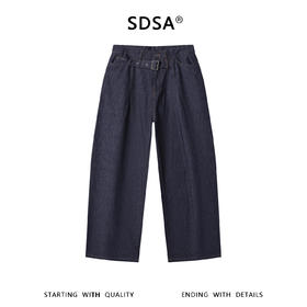 SDSA男装2026新款高贵轻奢美式复古腰带款褶皱牛仔裤百搭时尚裤子