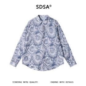 SDSA男装2026新款高贵轻奢复古新中式太阳神满印垂感长袖衬衫百搭