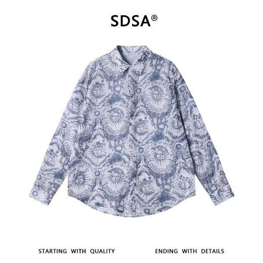 SDSA男装2026新款高贵轻奢复古新中式太阳神满印垂感长袖衬衫百搭 商品图0