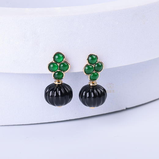 【福气满盈】绿翠黑玛瑙耳坠 商品图2