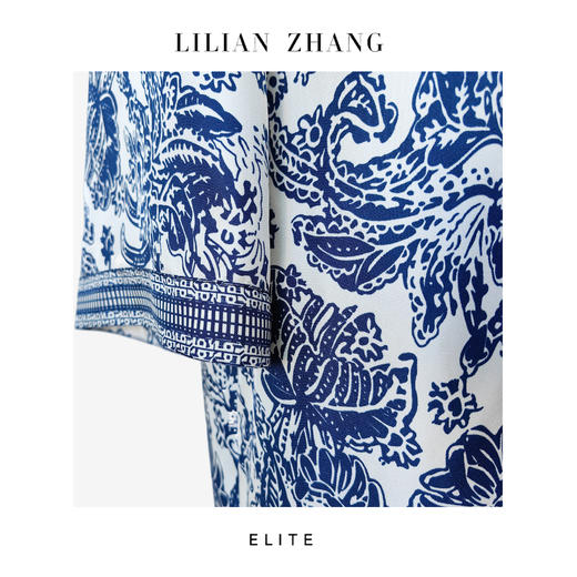 定制静奢风 「雅奢东方」戛纳花影真丝青花定位印花A字长裙 2601009 商品图4