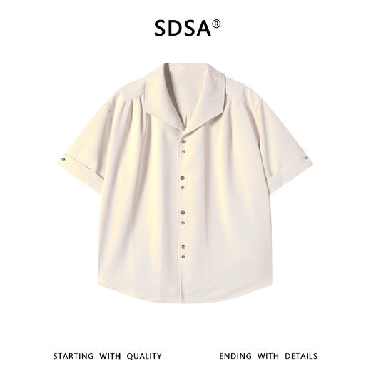 SDSA男装2026新款高贵轻奢简约纯色褶皱短袖衬衫百搭时尚休闲上衣 商品图0