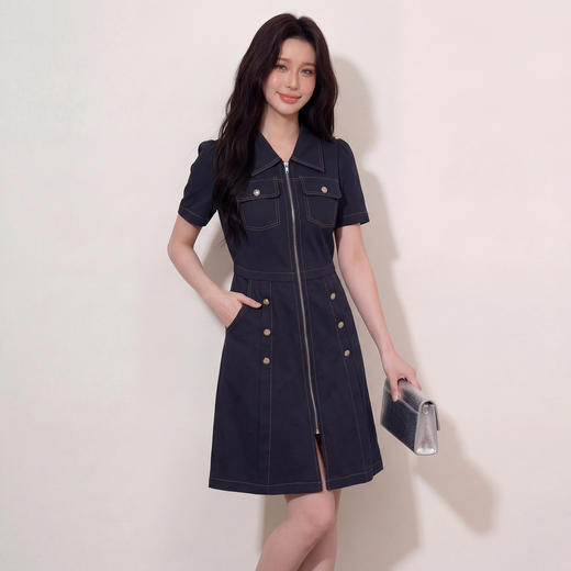 奢姿大码女装2026夏季明线工装风拉链连衣裙胖妹妹遮肉气质长裙3262803853 商品图1