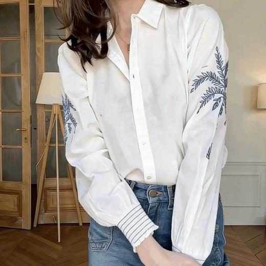 重磅渠道   harftford白衬衫  100S有机棉  刺绣提花法式优雅白衬衣上衣度假休闲 商品图1