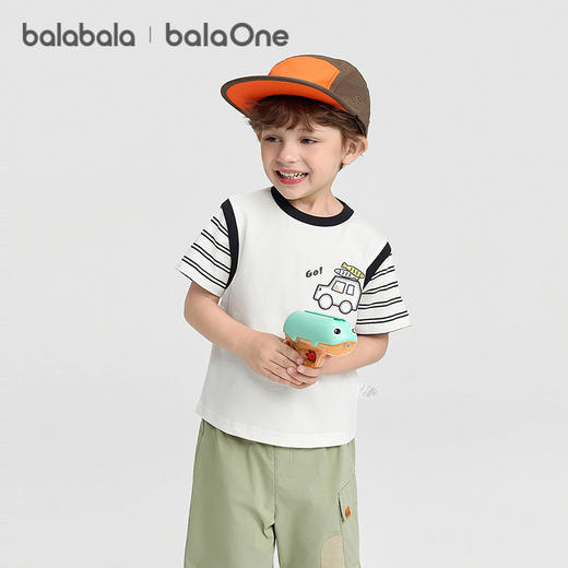【balaOne】巴拉巴拉儿童短袖t恤男女童2026新夏装假两件条纹上衣 商品图2