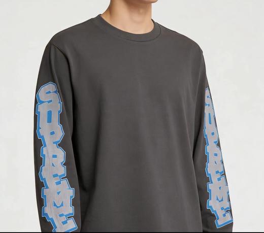 F040307春夏季新款复古做旧男女同款双臂彩色印花字母宽松长袖T恤 商品图5