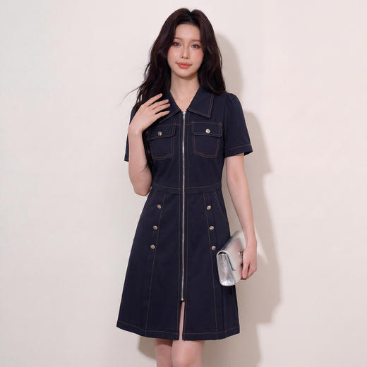 奢姿大码女装2026夏季明线工装风拉链连衣裙胖妹妹遮肉气质长裙3262803853 商品图0