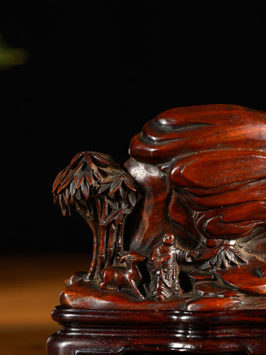 清	黄花梨雕松下对弈山子摆件 商品图4