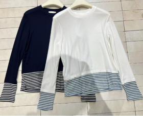 【门店同款】ENJOY春季软糯条纹拼接T 161902662