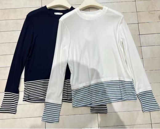 【门店同款】ENJOY春季软糯条纹拼接T 161902662 商品图0