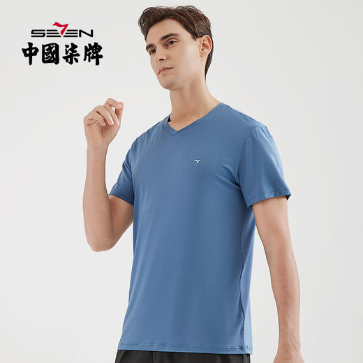 【清仓】柒牌男装短袖T恤2021夏季新款莫代尔打底衣中青年运动休闲V领汗衫 120F72030 商品图0