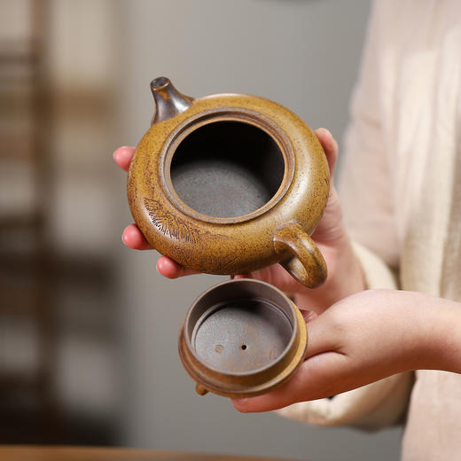 宜兴原矿龙骨金砂灵宝紫砂壶一壶两杯送龙井茶 商品图3