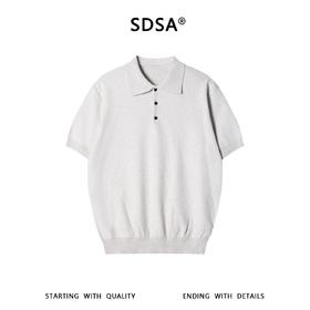 SDSA男装2026高贵轻奢老钱风简约纯色华夫格针织翻领短袖T恤百搭