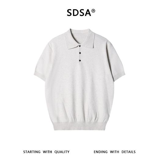 SDSA男装2026高贵轻奢老钱风简约纯色华夫格针织翻领短袖T恤百搭 商品图0