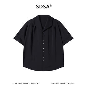 SDSA男装2026新款高贵轻奢简约纯色褶皱短袖衬衫百搭时尚休闲上衣