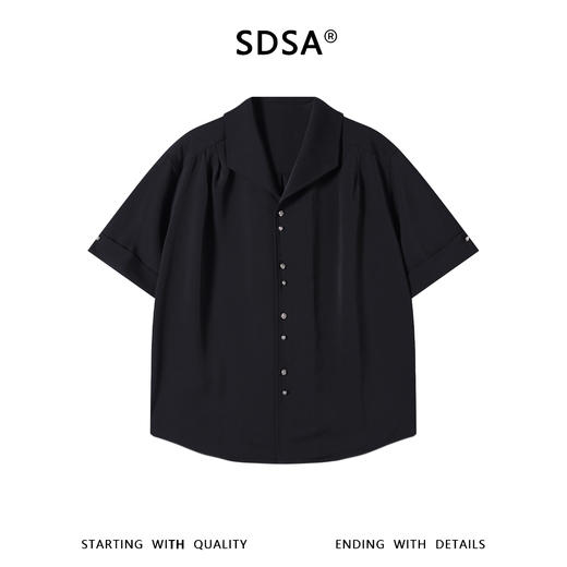 SDSA男装2026新款高贵轻奢简约纯色褶皱短袖衬衫百搭时尚休闲上衣 商品图0