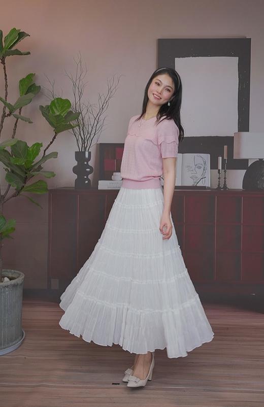 司歌压褶橡筋弹力气质白月光半裙大伞裙C93G602 商品图3