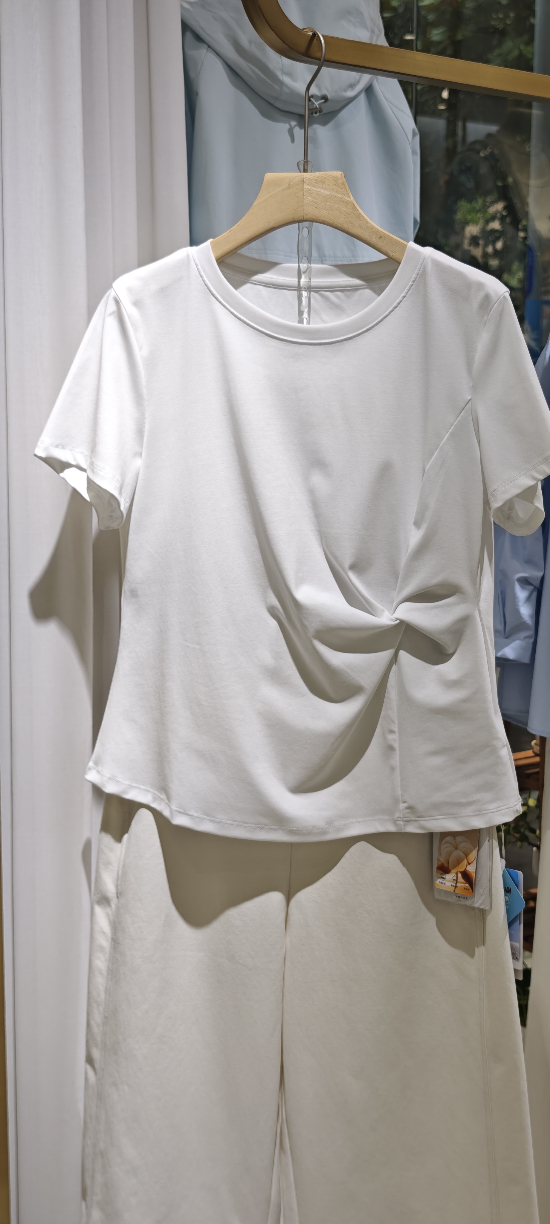 680W27新款长绒棉皱腰短袖T恤